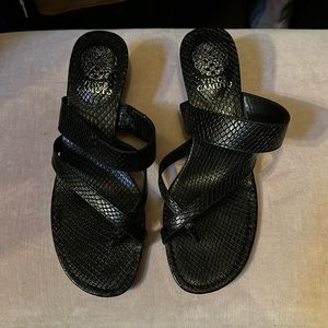 Vince Camuto Black faux snake skin texture print kitten heel sandals